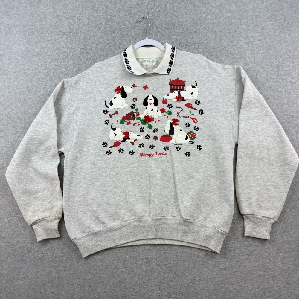 Vintage 90s Grandma Dog Puppy Collared Turtleneck Sweatshirt‎ Dalmatian Large